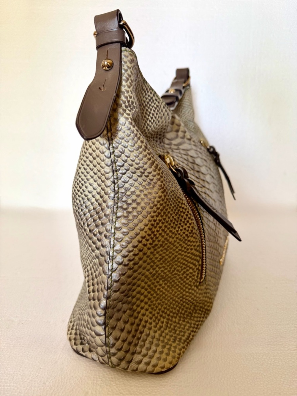 Dooney & Bourke Caldwell Cooper Snakeskin Embossed Leather Hobo Bag - Picture 4 of 8